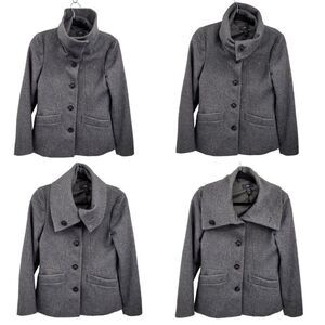 H&M Coat Wool Blend Peacoat Short Versatile Military Collar Button Up Gray 6